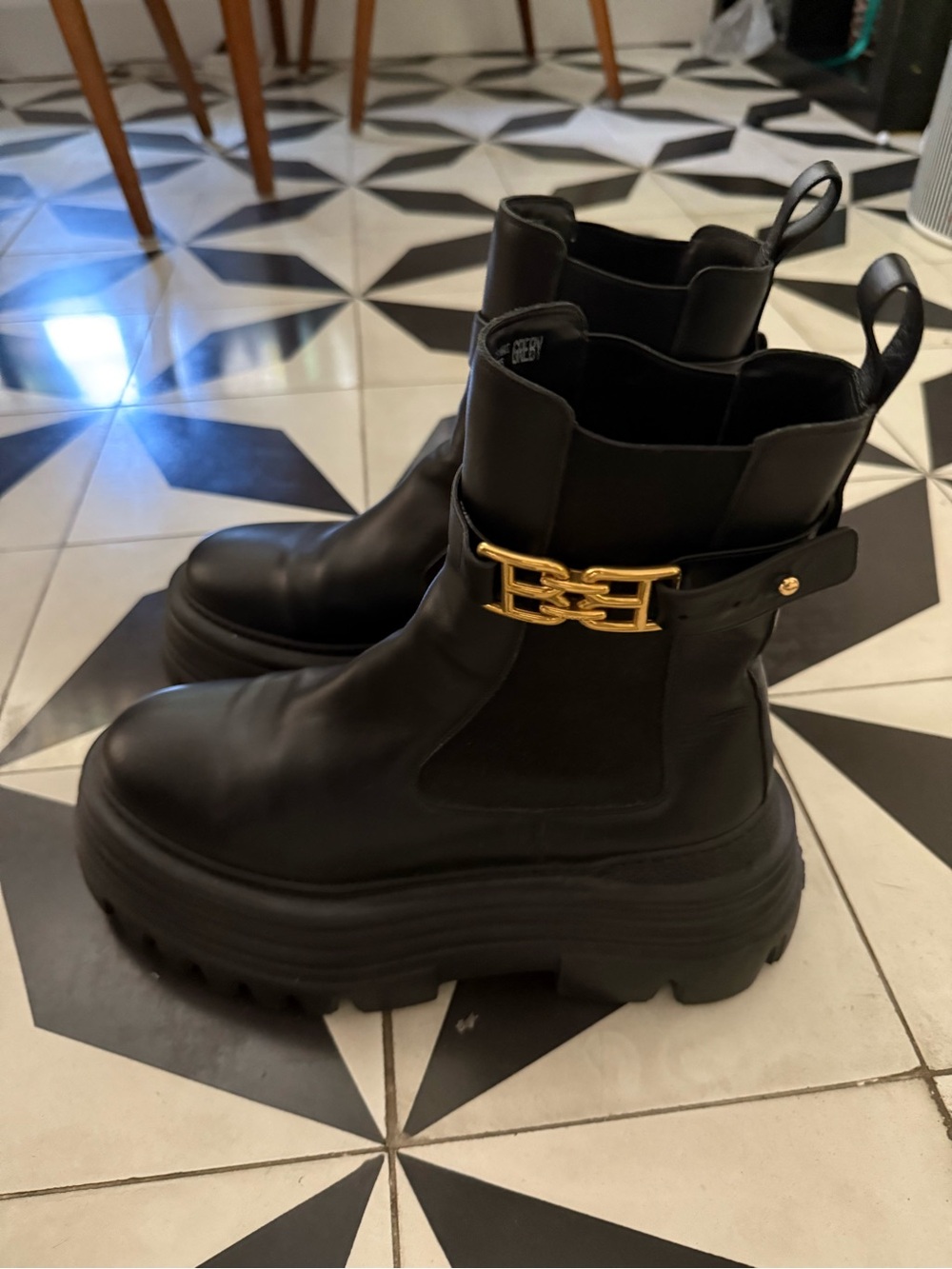 Bally Black Chelsea Platform Boots with Gold Hardware